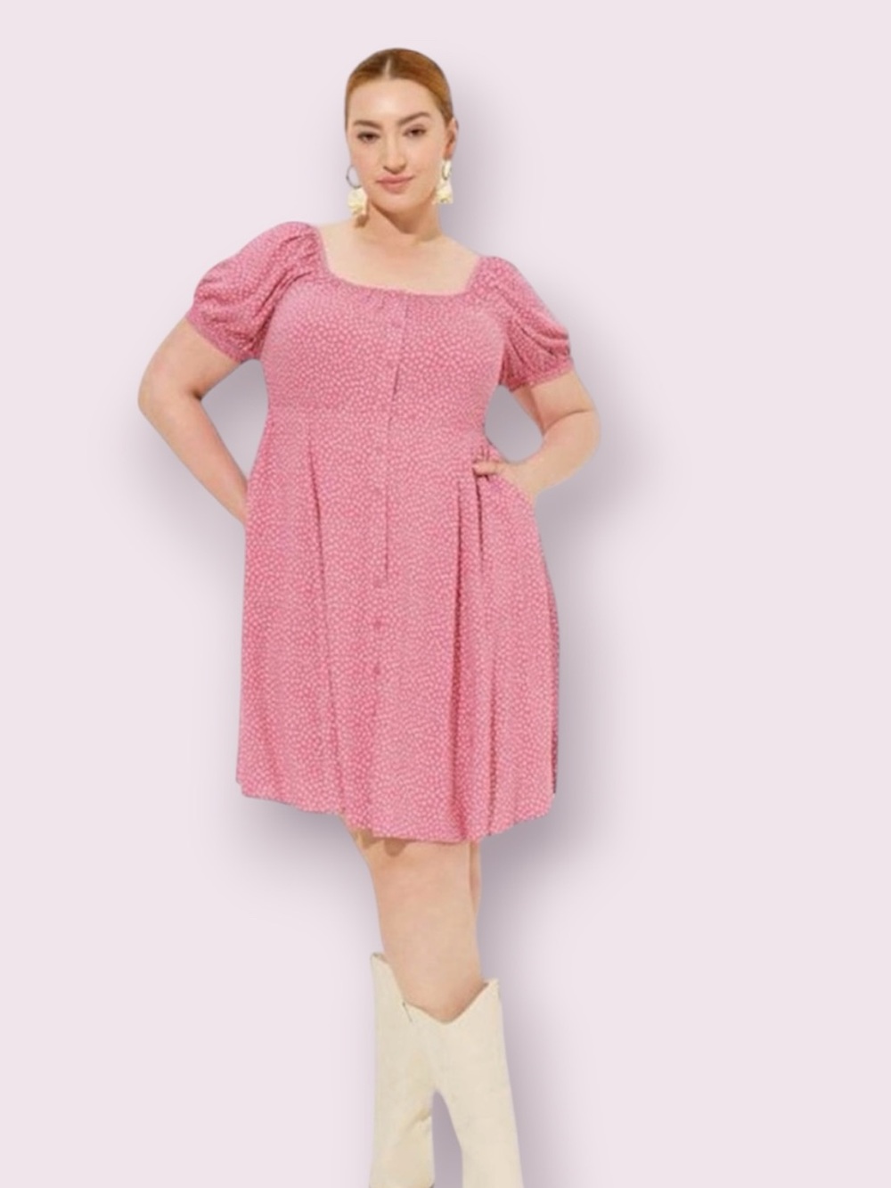 Torrid Button Front Skater Mini Dress Pink & White Size 3X